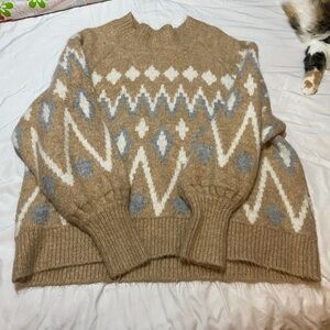 a new day Tan and White Geometric Sweater